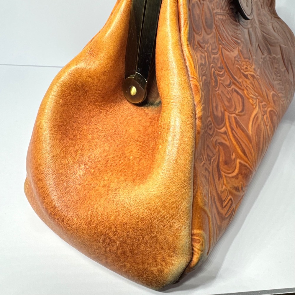 Patricia Nash Ferrara Frame Satchel Bag Tan Floral Embossed Genuine Leather - Picture 9 of 16